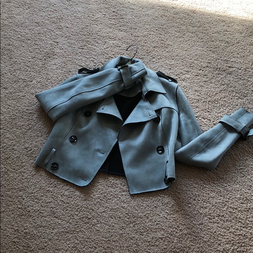 Like new slate suede moto trench coat / jacket - Picture 4 of 8